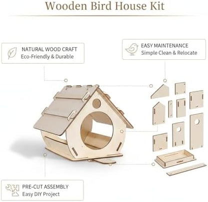 DIY Wooden Bird House Kit, Pre-Cut Natural Wood Craft for Garden & Balcony Decor, Easy Assembly Project (1 Piece) - Image 5