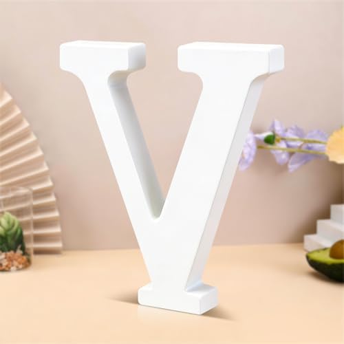 6 Inch White Wood Letters Unfinished Wooden Letters for Wall Decor Decorative Standing Letters Slices Sign Board Decoration for Craft Home Party Projects (V) by Unknown