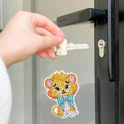 LazyFold 6Pcs Diamond Art Keychain Ornaments Kits for Adults,DIY Animals Cute Lions Diamond Painting Keychain,Key Ring Art Pendant Tree Decor Gift（Single-Sided） - Image 4