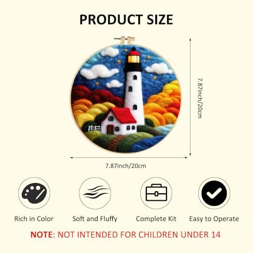 Zovylks Natural Landscape Needle Felting Kits Beginners, 7.9 Inch DIY Wool Felting Painting Starter Kit, Needle Felt Set for Home Decor with Foam Pad, Instructions (Lighthouse) - Image 2