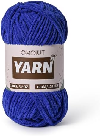 Plush Chenille Chunky Crochet Yarn - Baby Yarn for Crocheting Soft - Velvet Yarns Knitting for Blankets Crafts - Fluffy Amigurumi Yarns 100g / 131yd (Sapphire Blue) by OMoiut