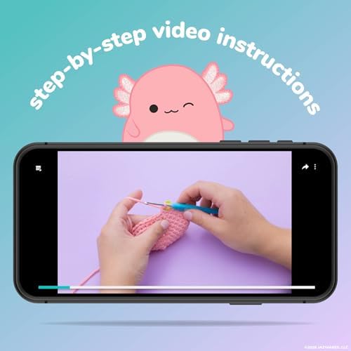 Original Squishmallows™ Crochet Kit – Archie Bag Charm, Axolotl Crochet Kit for Beginners with Yarn, Starter Hooks, Step-by-Step Tutorials, DIY Craft, Great Teen Gifts - Image 3