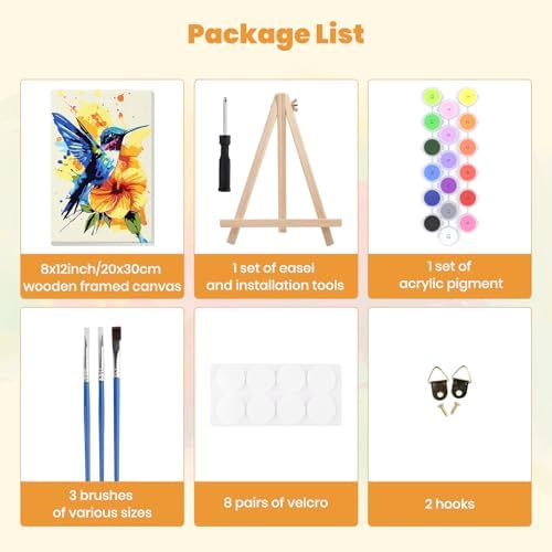 MXJSUA Hummingbird Flower Paint by Numbers Kit with Frame for Adults, Easy Beginners Paint by Number on Canvas with Easel, Acrylic Number Painting Craft Gifts for Home Decor, 8x12 inch - Image 7