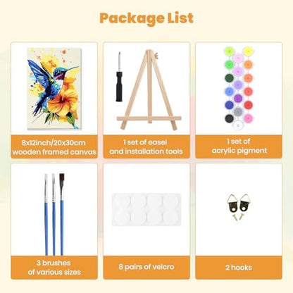 MXJSUA Hummingbird Flower Paint by Numbers Kit with Frame for Adults, Easy Beginners Paint by Number on Canvas with Easel, Acrylic Number Painting Craft Gifts for Home Decor, 8x12 inch - Image 7