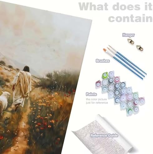 GEMOUJ Paint by Numbers Kit for Adults Beginners,Jesus and Lamb Walking on the Path Cans Paint by Number Kits for Adults,Unframed Painting Art Crafts,Home Wall Decor 16X20 Inch - Image 7