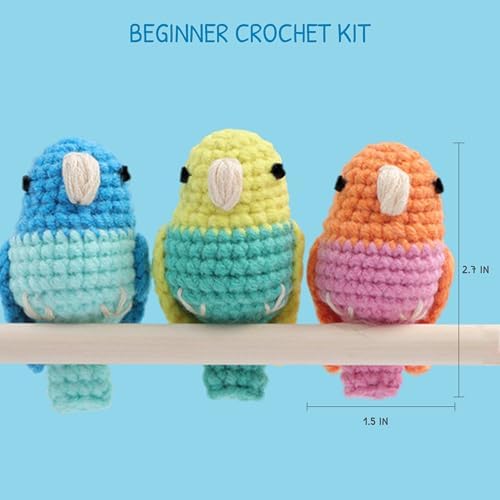 HOUSE CREATIVITY Crochet Kit for Beginners, Make 3 Mini Budgie Birds, Amigurumi Crochet Starter Kit with Step-by-Step Video Tutorial, Yarn, Hook, Eyes & Stuffing, DIY Craft Kit Gift for Adults - Image 2