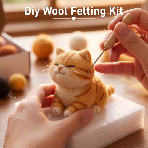 DIY Needle Felting Kit Cute Smiling Orange Tabby Cat – Needle Felting Starter Kit with Fiber Roving, Needles, Felting Pad & Instructions | Felted Cat Kit for Beginners Adults | DIY Craft Gift - Image 6