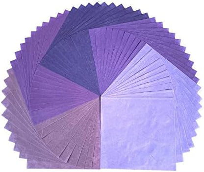 Natural Fiber Mulberry Paper Sheets 6 x 6 Inches, 50 PCS Handmade Craft Paper for Origami, Scrapbooking, Card Making, DIY Decoration, Mixed Media Art (Purple Tone, 6x6 Inch) by RATREE888