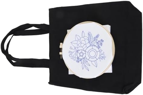 GLOGLOW Other Sewing and Embroidery Supplies Kit Beginner Embroidery Kit with Stamped Pattern Threads Hoop for Women Girls DIY Craft Project Canvas Bag Nan (Black) - Image 5