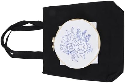 GLOGLOW Other Sewing and Embroidery Supplies Kit Beginner Embroidery Kit with Stamped Pattern Threads Hoop for Women Girls DIY Craft Project Canvas Bag Nan (Black) - Image 5