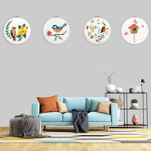 Bonroy 4 Sets Embroidery Set for Beginners, Art Craft, Easy Sewing, Includes Embroidery Clothing, Pattern, Embroidery Hoop, Instruction Manual, Colorful Thread Needles Set (6 Pieces) - Image 6