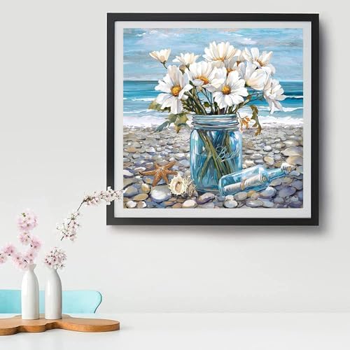 VIGEGU Beach Flowers Paint by Numbers Kit for Adults with Frame - Image 4