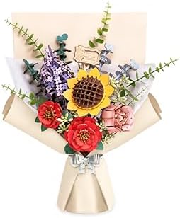 3D Wooden Puzzles Flower Bouquet Model Kit Building Set for Adults, Wooden Flower Building Toy Botanical Collection, Creative Gift Idea Home Decor(Sunflower/Red Camellia/Pink Rose/Lilac) by Wowood