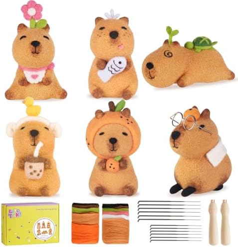 LUDOTEK Needle Felting Kit, 6 PCS Farm Animal Needle Felting Beginner Kits, Wool Felt Needle Felting Tools Foam Pad, Craft Party Supplies for Beginners Adult(6pack Capybara) by Unknown