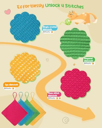 Katech Crochet Kit for Beginners, Dishcloth Crochet Starter Kit for Adults - Image 3