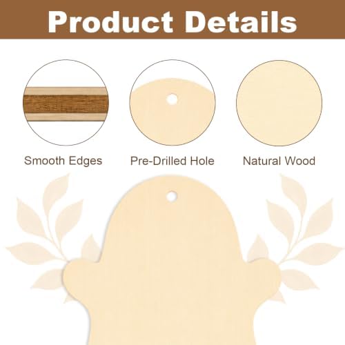 15PCS Ghost Wood Cutouts, 4 Inch Unfinished Wood Ornaments for Crafts - Image 3