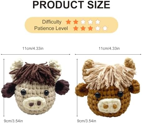 Crochet Kit for Beginners - 2 Pcs Highland Cow Crochet Starter Kit with Step-by-Step Video Tutorial, Easy Amigurumi Set for Adults, Women Learn to Crocheting Gift Idea - Image 5