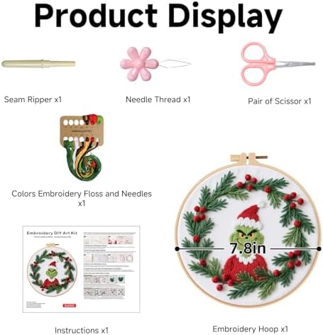 BBLYBD Christmas Embroidery Kit, 1 Set Cross Stitch Craft Kit for Beginners with Pre-Printed Embroidery Fabric, Hoop, Step-by-Step Instruction, Color Threads & Needles (Christmas-1 Set) - Image 7