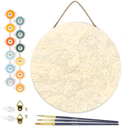 Figured'Art Paint by Numbers Kit for Adults on Wood Slice, 11.8in Diameter - Hibiscus at Sunset - Craft Art Painting DIY Canvas - Image 6