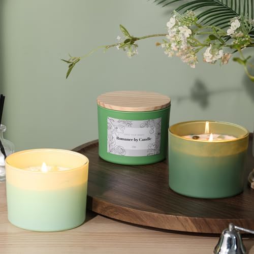 6 Pcs 12oz Assorted Green Glass Candle Jars with Lids & Crystal Rocks - Image 2