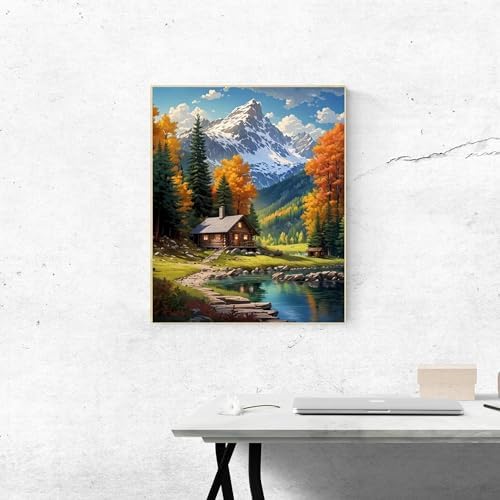 ldazao Mountain Paint By Numbers Kit for Adults Beginner with Frame Wooden Easel Cabin Adult Paint By Number Kits On Canvas for Gift Home Wall Decor 16x20 Inch - Image 4