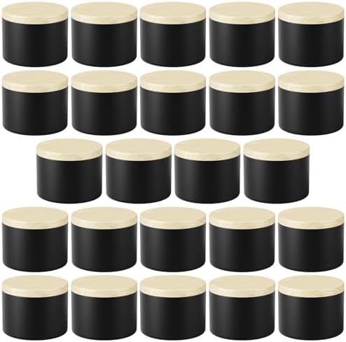 24 Pack 4oz Candle Tins with Lids - Empty Black Metal Candle Jars with Wood Grain Lids, Seamless Leak-Proof Containers, Bulk DIY Candle Making Supplies for Adults & Small Business by Unknown