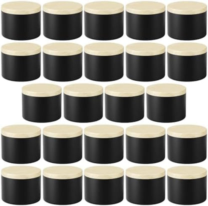 24 Pack 4oz Candle Tins with Lids - Empty Black Metal Candle Jars with Wood Grain Lids, Seamless Leak-Proof Containers, Bulk DIY Candle Making Supplies for Adults & Small Business by Unknown