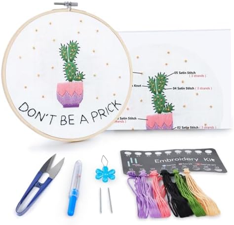 BERYA Cactus Embroidery Kit Including Video Step by Step Instructions Embroidery Hoop,Color Threads and Embroidery Scissors for Beginners-Handmade Needlepoint Kits for Adults by BERYA