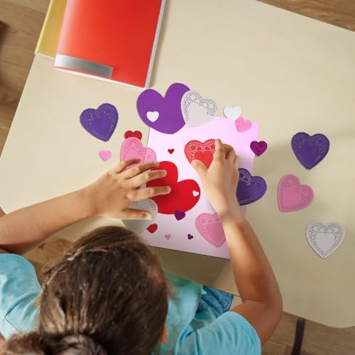 ArtCreativity 126+ Pcs Valentine's Day Heart Doilies Card Crafts for Kids - Valentine Day Crafts for Classroom Parties - Valentines Craft Supplies Kits with Heart Doilies and Glitter Foam Stickers - Image 4