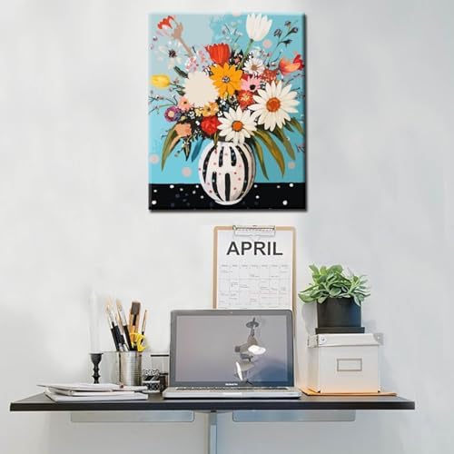 Abstract Flowers in Vase Oil Painting Paint by Number Kits 16 x 20 inch Canvas Colorful Flowers DIY Oil Painting for Kids Students Adults Beginner with Brushes and Acrylic Pigment (without Frame) - Image 4