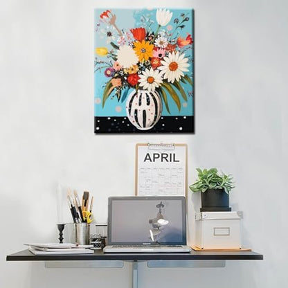 Abstract Flowers in Vase Oil Painting Paint by Number Kits 16 x 20 inch Canvas Colorful Flowers DIY Oil Painting for Kids Students Adults Beginner with Brushes and Acrylic Pigment (without Frame) - Image 4