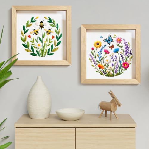 ERKOON 2 Set Embroidery Kit for Adult Beginners Flower Bee Cross Stitch Set - Image 7