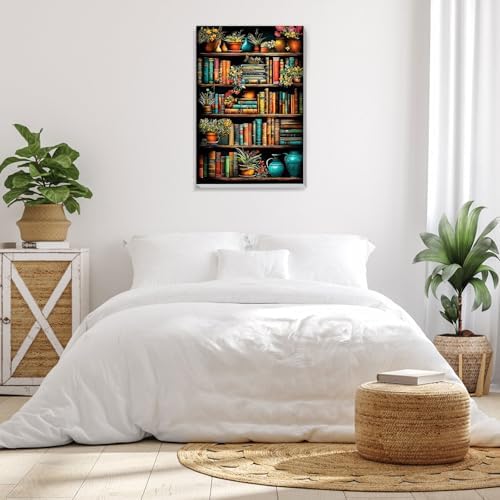 Bowetile Framed Paint by Numbers Bookshelf for Adults Beginners, Adults' Paint-by-Number Kits, Easy Adult Paint by Number Kits on Canvas, Acrylic Bookshelf Number Painting for Home Decor, 8x12in - Image 4