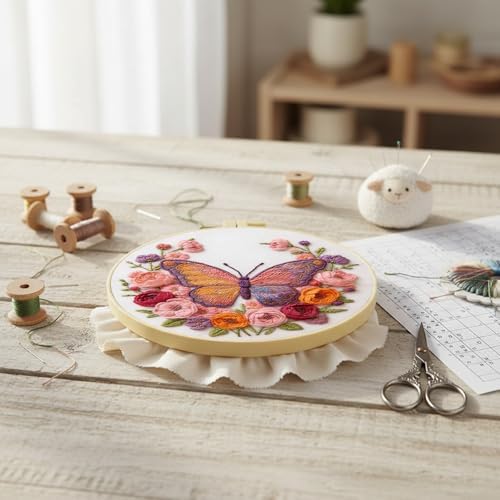FRANDEK DIY Rose Butterfly Stamped Embroidery Kit with Hoop for Adults - Image 6