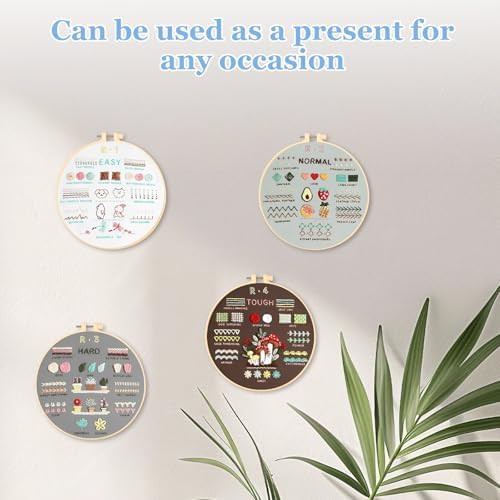 4 Sets Embroidery Kit for Beginners Including Embroidery Cloth with Patterns Thread Complete Sewing Practice Set for Adults DIY Craft,Easy to Learn 38 Different Stitches - Image 7