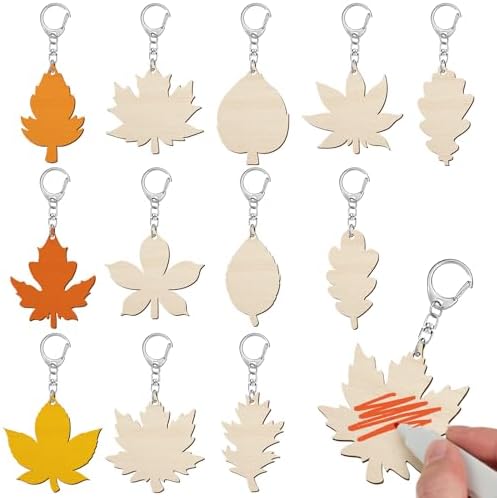 Trnayi 36 Pcs Maple Leaf Wood Keychain Color Your Own DIY Craft by Trnayi