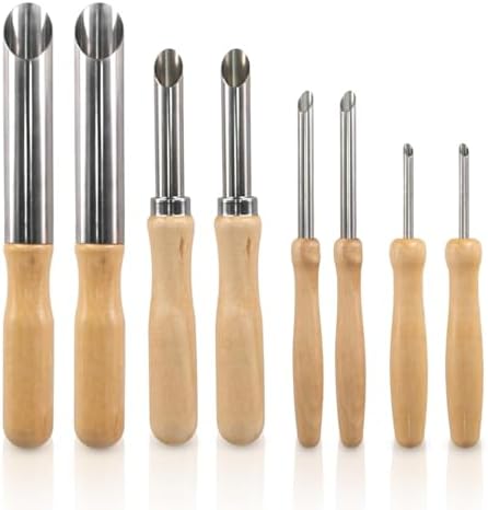 8PCS Round Clay Hole Cutters Set with Wooden Handles, Stainless Steel Clay Tools Kit for Drilling, Carving, Pottery, Ceramics and DIY Projects by Asweir