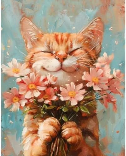 DIY Cat and Flower Paint by Numbers Kits for Adults, Painting by Numbers for Adult & Beginner on Canvas, Animal Oil Painting Kits Perfect for Home Decoration 16x20 Inch by Clendo