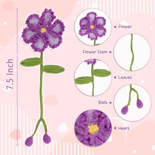 WSICSE 8-Pc Crochet Flower Bookmark Kit, Handmade Floral DIY Set - Image 3