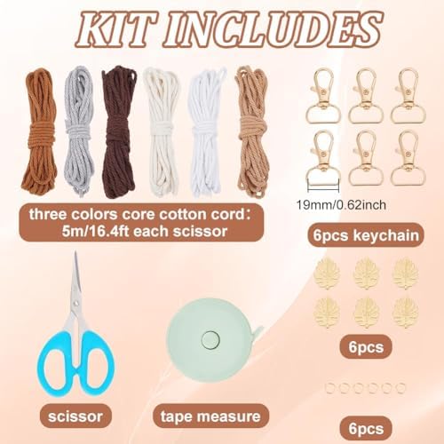 FREEBLOSS 6 Set Macrame Keychain Lanyard Kit DIY Macrame Palm Leaf Keychain Kit with Instruction Macrame Wristlet Macrame Hanging Decor DIY Macrame Kit for Beginners - Image 2