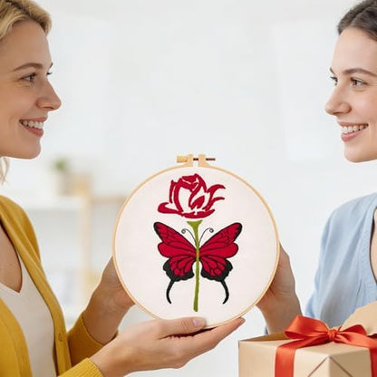 Butterfly Rose Embroidery Kits for Beginners Adults, Valentine's Day Hand Embroidery Kits, Cross Stitch Kits for Adult Anniversary Valentine's Gifts, Entire Set of Embroidery Supplies & Video Tutorial - Image 4
