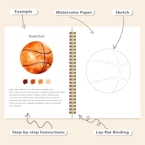 Easy Sports Balls Watercolor Workbook for Beginners, Water Coloring Book, 12 Different Patterns, 18 Colors Watercolor Paint Set, Stress Relieving, DIY Art Gift for Fans, Adults and Teens - Image 4