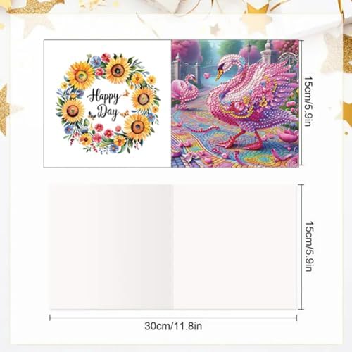 jinglinhh 6pcs Rainbow Pink Swan Diamond Art Painting Greeting Cards with Envelopes, DIY Card Making Kits for Adults, Diamond Art Postcards Christmas Cards Craft Gifts - Image 2