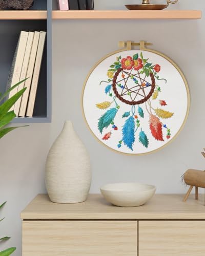 ERKOON Embroidery Kit for Beginners, Flower Cross Stitch Set for Include Embroidery Cloth Hoops Threads for Craft Lover Hand Stitch with Embroidery Skill Techniques (Dreamcatcher) - Image 7