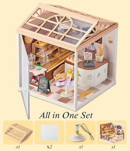 Bread Shop DIY Miniature House Kit with Roof & LED Light, Stackable & Connectable Dollhouse Kit with Dustproof Door, Creative DIY Crafts Building Toy Gift for Adults Teens - Image 4
