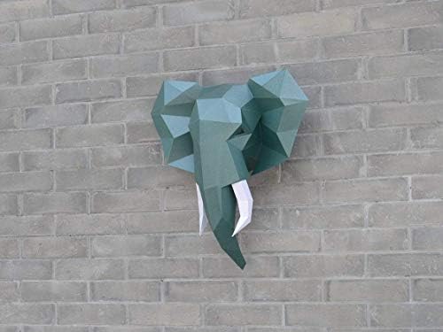 Elephant Head Paper Sculpture,Pre-cut DIY Papercraft Kit,Handmade Wide Animal,3D Paper Art,Dark Green Color,Low Poly Wall Decor,All Accessories Included,DIY Teens Gift - Image 5