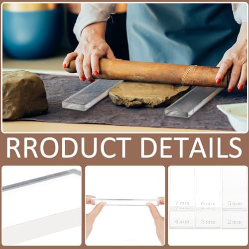 BENECREAT 12Pcs 6 Size Acrylic Polymer Clay Depth Guide Set, 2,3,4,5,6,7mmAdjustable Clay Rolling Pin Guide with Protective Film for Polymer Earrings, Roller Depth Guides - Image 4