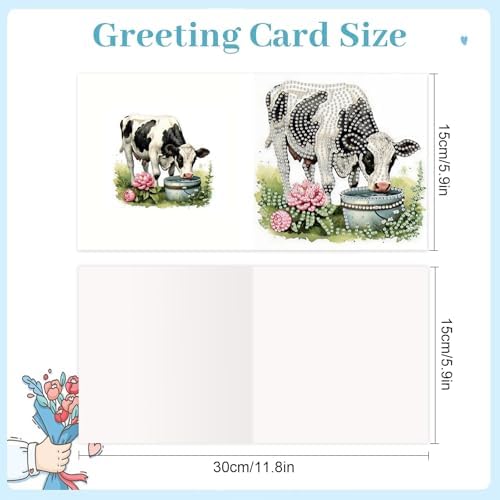 antor 6 Pack DIY Diamond Art Greeting Cards with Envelopes, Special Shaped Rhinestone Diamond Painting Card Kit, Cute Cow Animal Design for Adults Birthday Thank You Greeting - Image 2