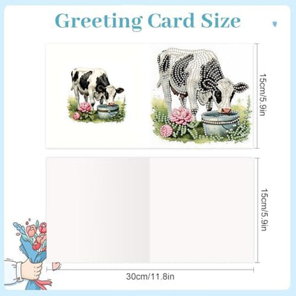 antor 6 Pack DIY Diamond Art Greeting Cards with Envelopes, Special Shaped Rhinestone Diamond Painting Card Kit, Cute Cow Animal Design for Adults Birthday Thank You Greeting - Image 2