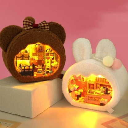 DIY Miniature House Kit, Cute Animal Style Wood Dolls House Model with LED Light - Creativity Gift for Women and Adults - Image 6
